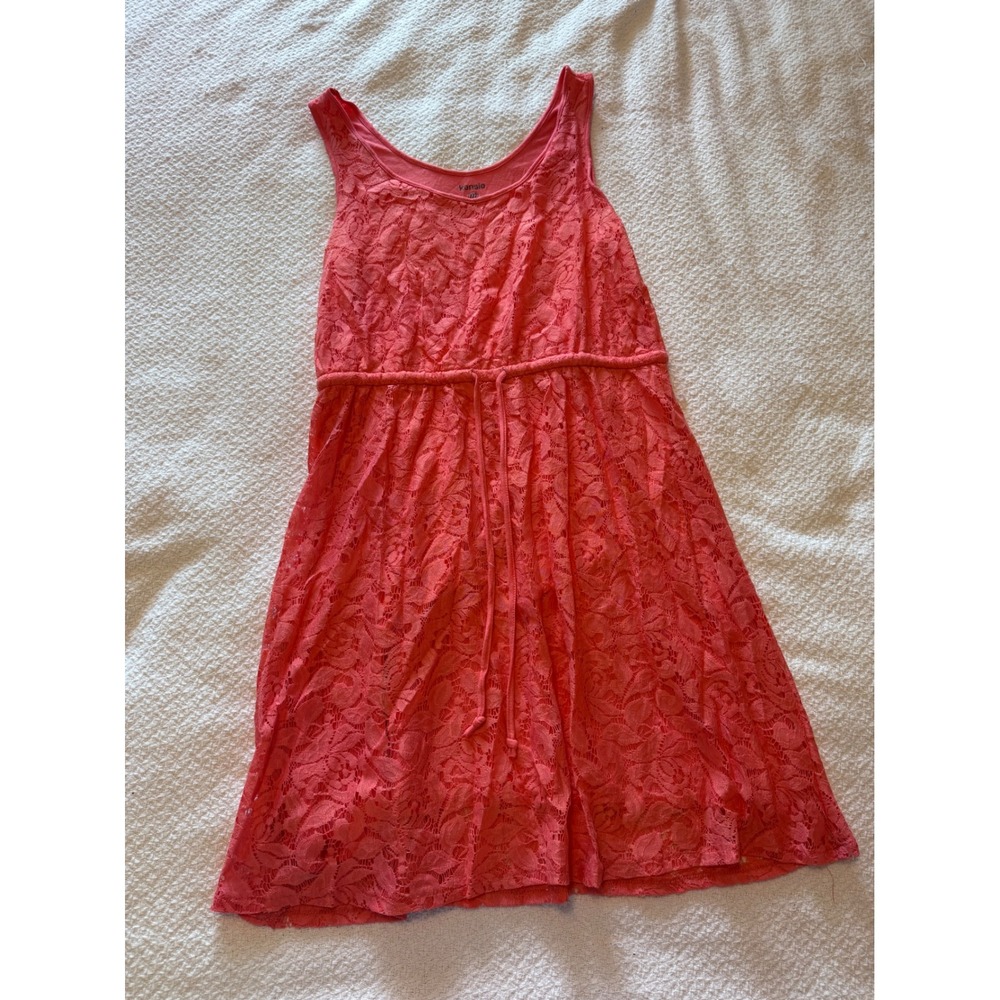 Kensie Coral Pink Floral Lace Sleeveless Drawstring Waist Dress Medium